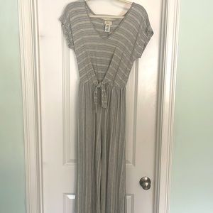 white grey striped jumpsuit. wide leg.